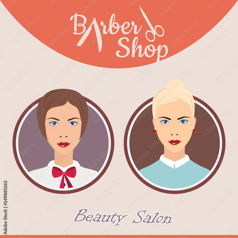 Barber shop vector label, badge, or emblem on gray background Barber shop vector label, badge, or emblem on gray background
