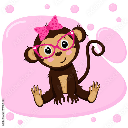 poster with cute monkey girl - vector, illustration, eps