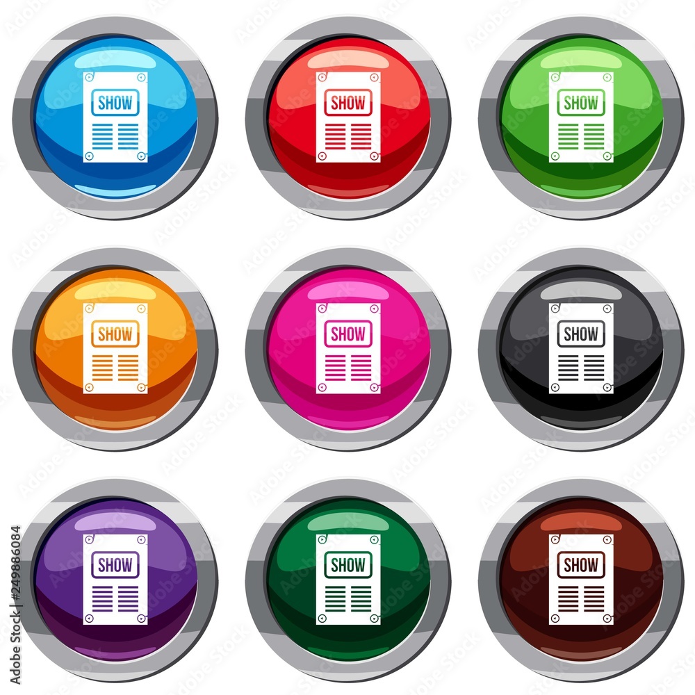 Poster set icon isolated on white. 9 icon collection vector illustration Poster set icon isolated on white. 9 icon collection vector illustration