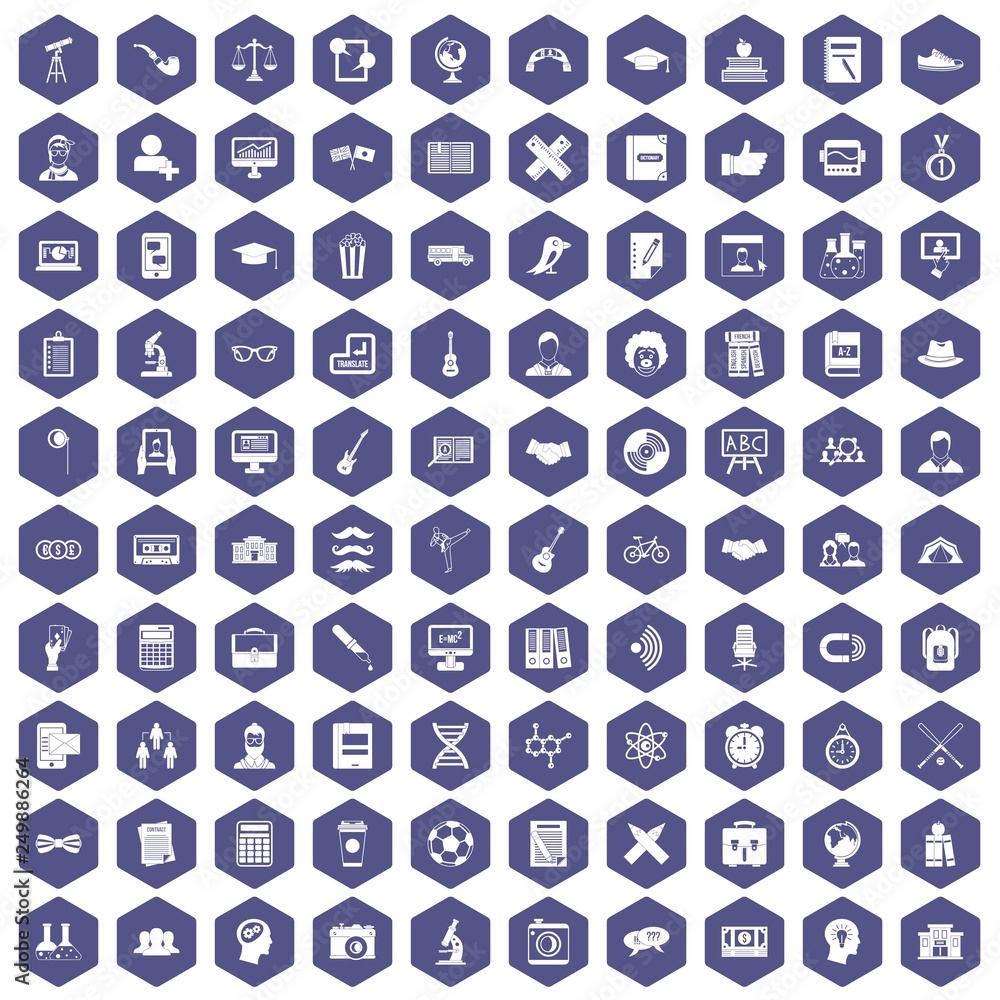 100 student icons set in purple hexagon isolated vector illustration 100 student icons set in purple hexagon isolated vector illustration
