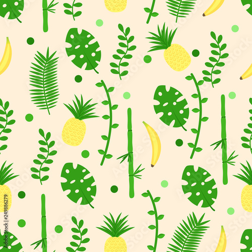 seamless pattern with banana leaves pineapple - vector illustration, eps