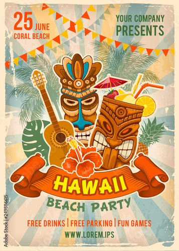 Hawaiian Beach Party Poster Template
