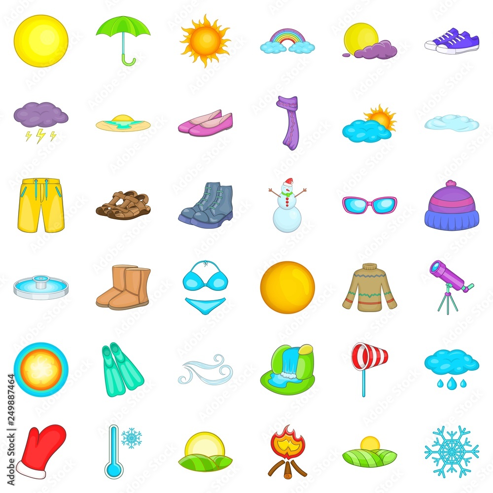 Summer weather icons set. Cartoon style of 36 summer weather vector icons for web isolated on white background