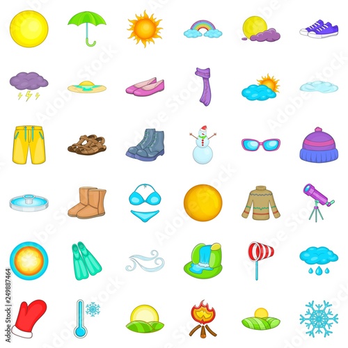 Summer weather icons set. Cartoon style of 36 summer weather vector icons for web isolated on white background