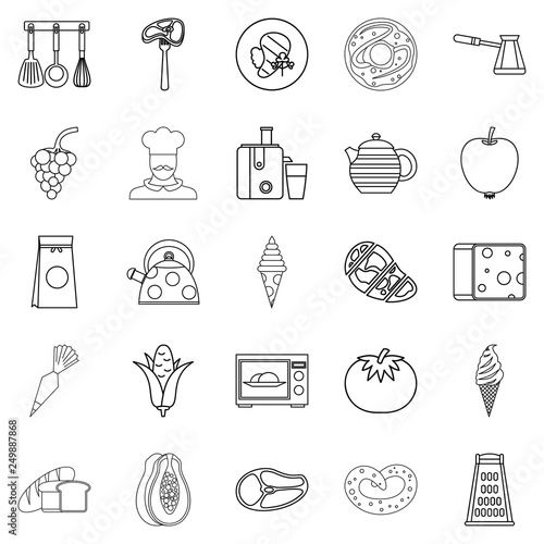 Dining room icons set. Outline set of 25 dining room vector icons for web isolated on white background