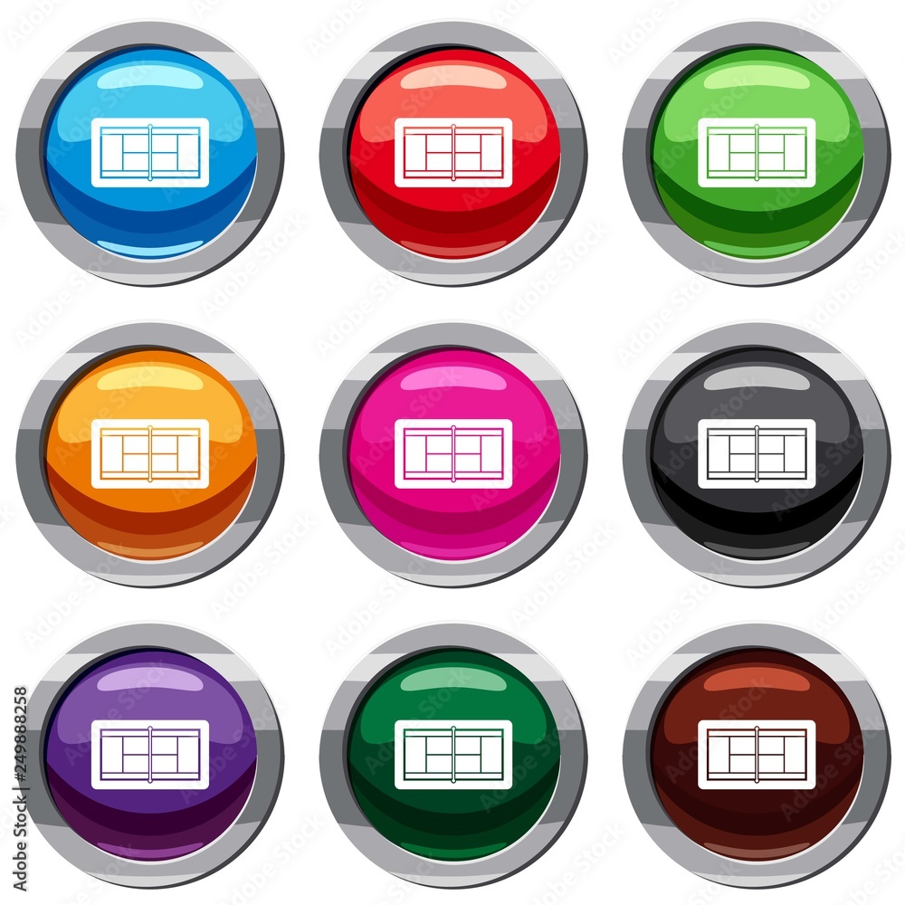 Tennis court set icon isolated on white. 9 icon collection vector illustration Tennis court set icon isolated on white. 9 icon collection vector illustration