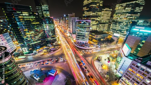 Timelapse Traffic at night in Gangnam City Seoul, South Korea.