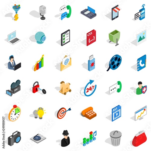 Web file icons set. Isometric style of 36 web file vector icons for web isolated on white background