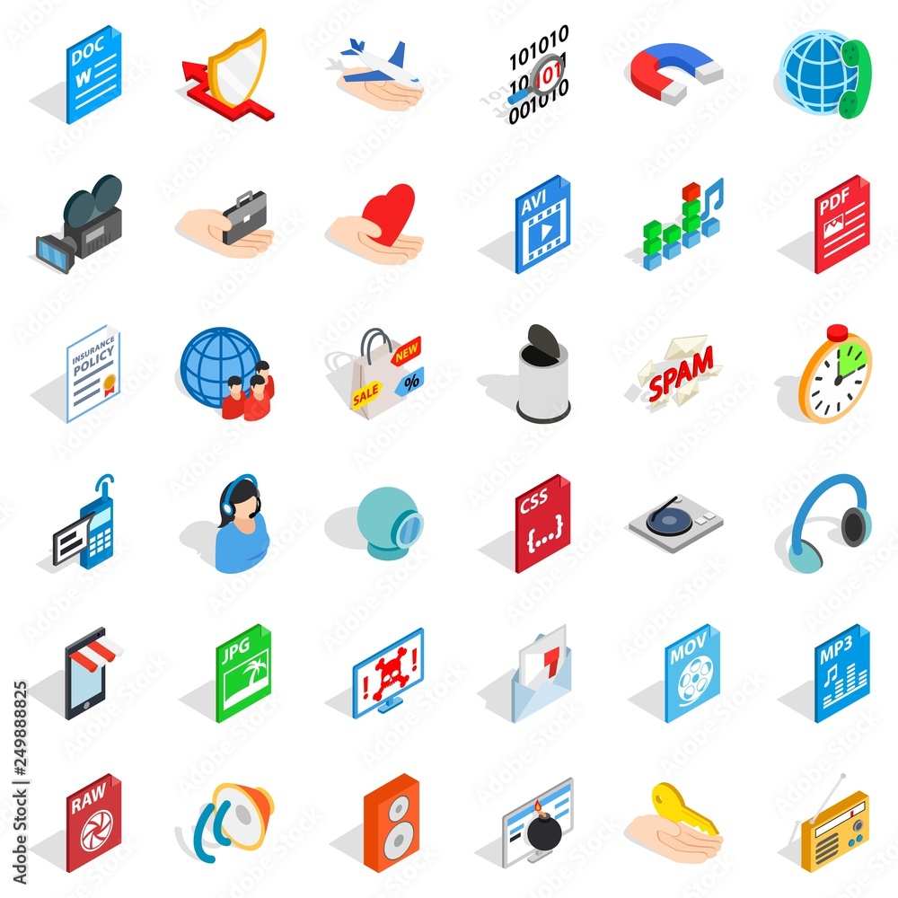 Web camera icons set. isometric style of 36 web camera vector icons for web isolated on white background Web camera icons set. isometric style of 36 web camera vector icons for web isolated on white background