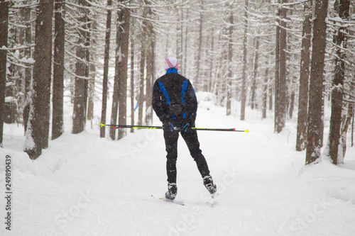 Cross-country skiing in winter