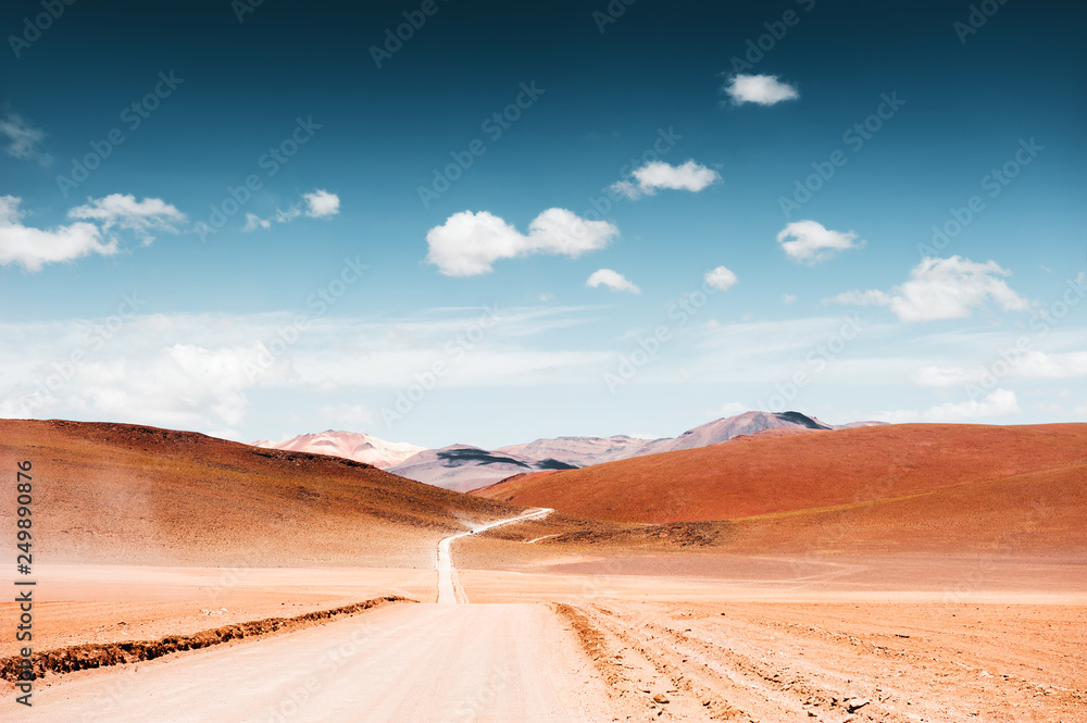 Road in the desert in Altiplano, Bolivia