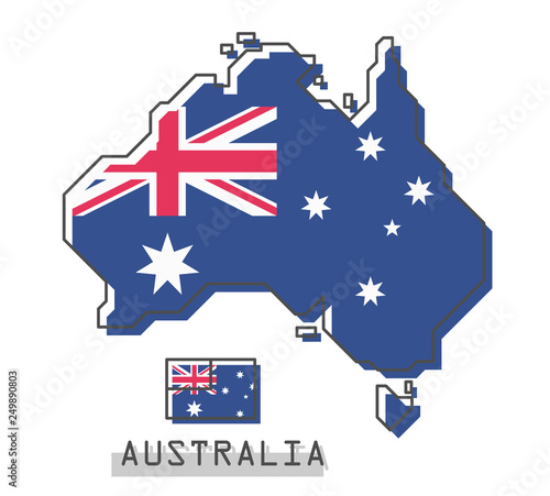Australia map and flag . Modern simple line cartoon design . Vector .