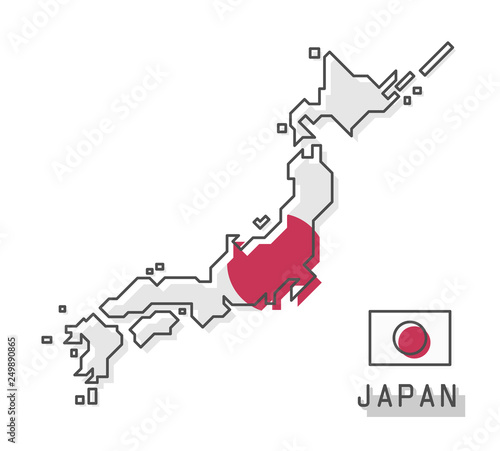 Photo Japan map and flag . Modern simple line cartoon design . Vector .