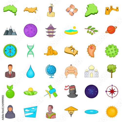 Different world icons set. Cartoon style of 36 different world vector icons for web isolated on white background