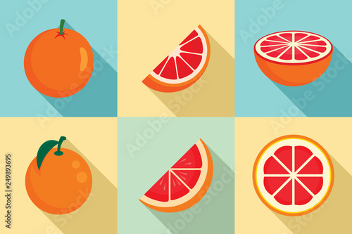 Grapefruit icons set. Flat set of grapefruit vector icons for web design