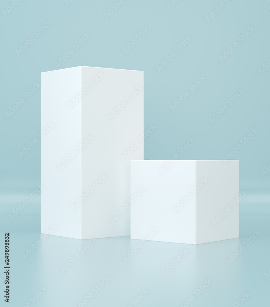 White cube in light studio. 3d rendering background White cube in light studio. 3d rendering background