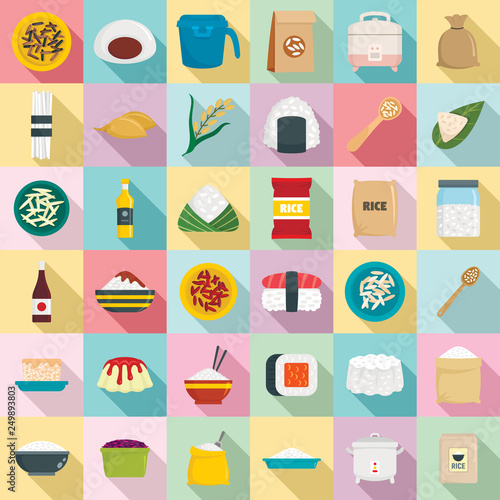 Rice icons set. Flat set of rice vector icons for web design
