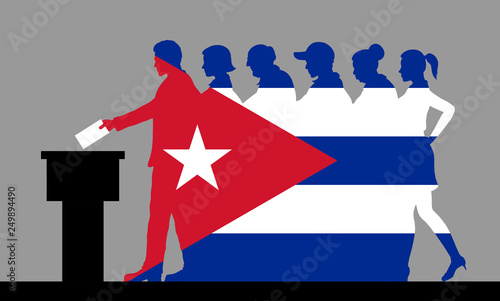 Cuban voters crowd silhouette like Cuba flag by voting for election