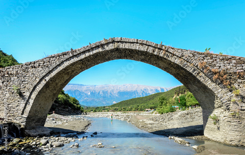 Beautiful Katiu Bridge in front of albanian Mountains, Benja, Albania, Europe
