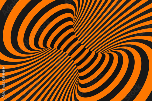 Tunnel optical 3D illusion raster illustration. Contrast lines background. Hypnotic stripes ornament. Geometric pattern.