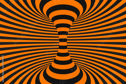 Tunnel optical 3D illusion raster illustration. Contrast lines background. Hypnotic stripes ornament. Geometric pattern.