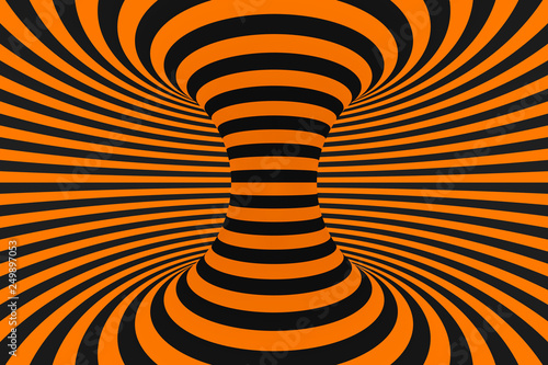 Tunnel optical 3D illusion raster illustration. Contrast lines background. Hypnotic stripes ornament. Geometric pattern.