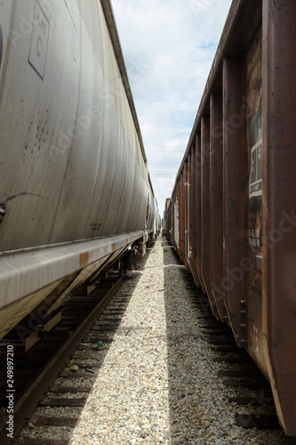 Looking between in use train cars