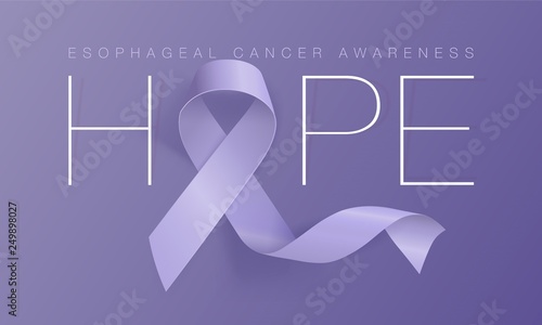 Esophageal Cancer Awareness Calligraphy Poster Design. Realistic Periwinkle Ribbon. April is Cancer Awareness Month. Vector