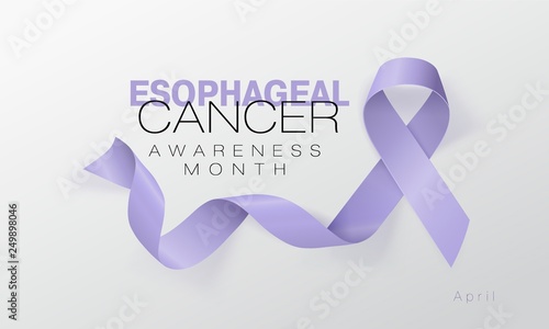 Esophageal Cancer Awareness Calligraphy Poster Design. Realistic Periwinkle Ribbon. April is Cancer Awareness Month. Vector