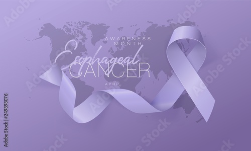 Esophageal Cancer Awareness Calligraphy Poster Design. Realistic Periwinkle Ribbon. April is Cancer Awareness Month. Vector