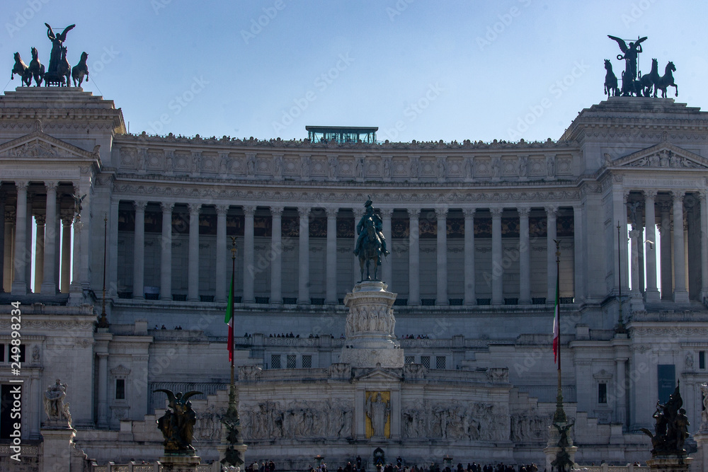 Rome, Italy. In Piazza Venezia stands the national monument dedicated to Vittorio Emanuele II, also known as Altare della Patria.