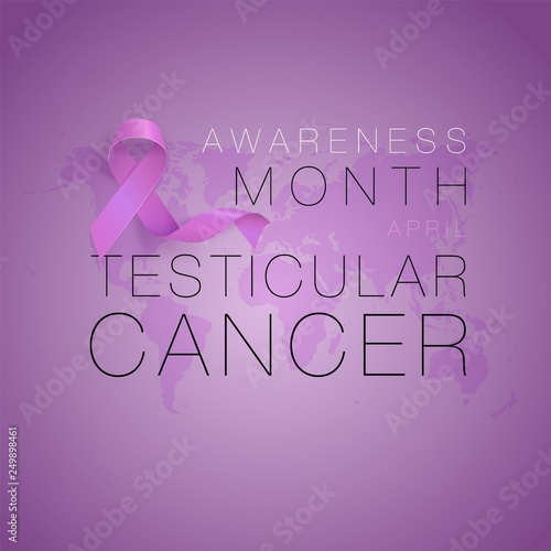 Testicular Cancer Awareness Calligraphy Poster Design. Realistic Orchid Ribbon. April is Cancer Awareness Month. Vector