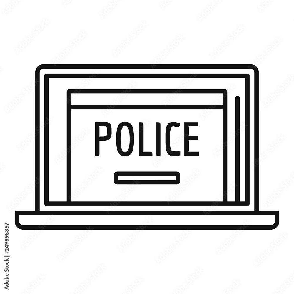 Police laptop icon. Outline police laptop vector icon for web design isolated on white background Police laptop icon. Outline police laptop vector icon for web design isolated on white background