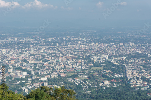 Chiang Mai city panoramic view from Doi Suthep temple in Thailand