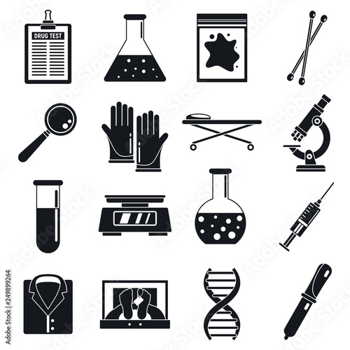 Police expert laboratory icons set. Simple set of police expert laboratory vector icons for web design on white background