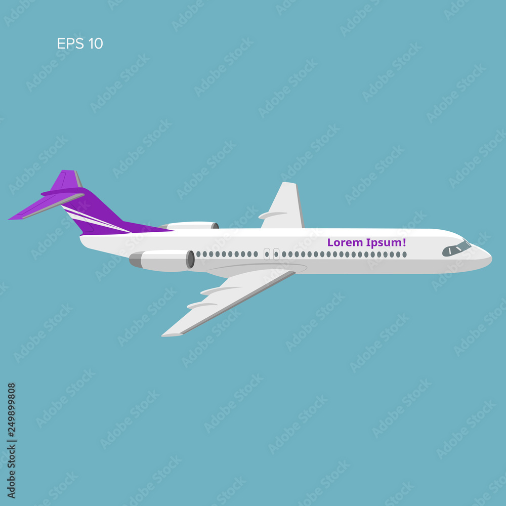 Modern twin engine jet airliner vector illustration.