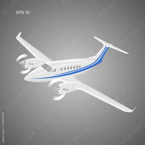 Private plane vector illustration. Twin engine propelled aircraft. Vector illustration.