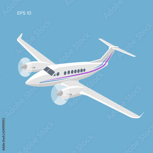 Private plane vector illustration icon. Twin engine propelled aircraft.
