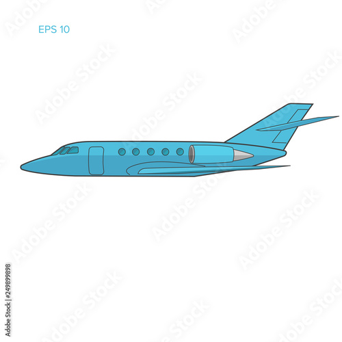 Private jet vector flat design. Business jet illustration. Line art