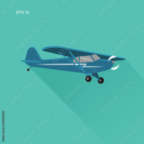 Small plane vector illustration. Single engine propelled aircraft. Air tours wehicle. Flat Design