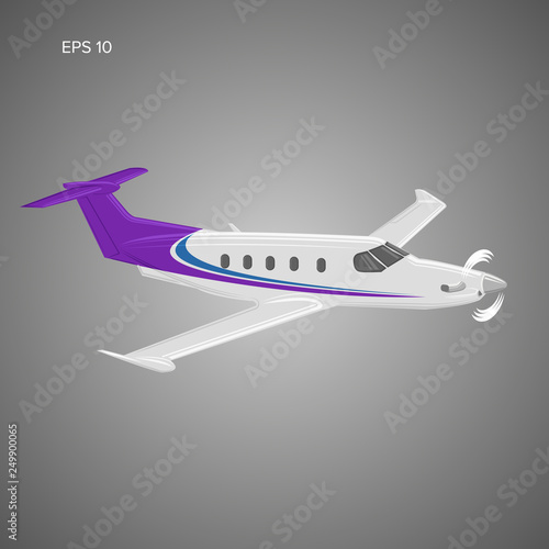 Pivate business plane vector illustration. Single engine propelled small luxury aircraft.