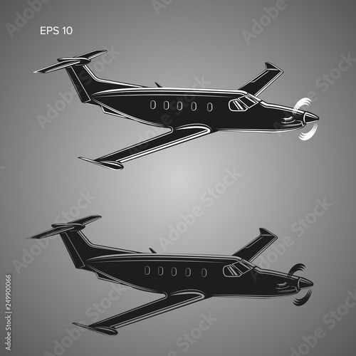 Pivate business plane vector illustration. Single engine propelled small luxury aircraft.