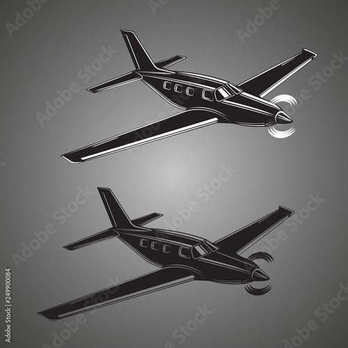 Pivate business plane vector illustration. Single engine propelled small luxury aircraft.