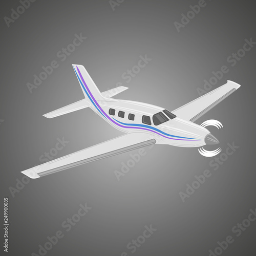 Pivate business plane vector illustration. Single engine propelled small luxury aircraft.