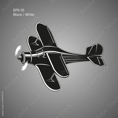 Small plane vector illustration. Single engine propelled biplane aircraft. Vector illustration.