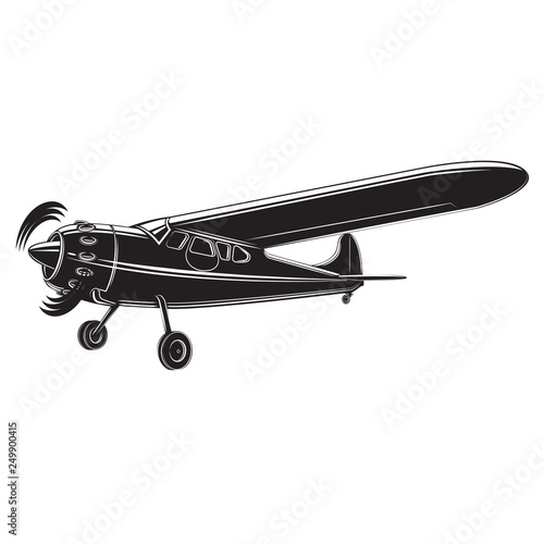 Vintage small plane vector illustration. Single engine propelled aircraft.