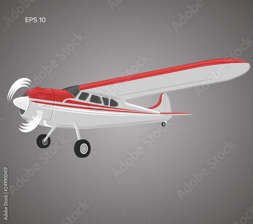 Vintage small plane vector illustration. Single engine propelled aircraft.