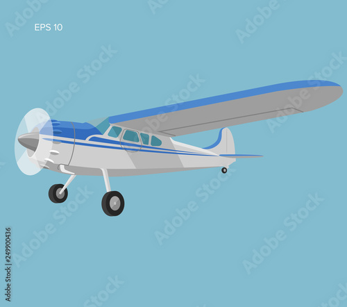 Small plane vector illustration. Single engine propelled passenger aircraft.