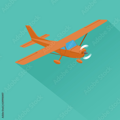Small plane vector illustration. Single engine propelled aircraft. Air tours wehicle. Flat Design