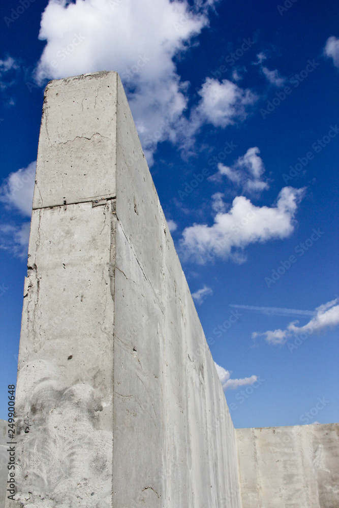 Reinforced concrete construction at the construction site. Reinforced concrete work. Monolithic construction.